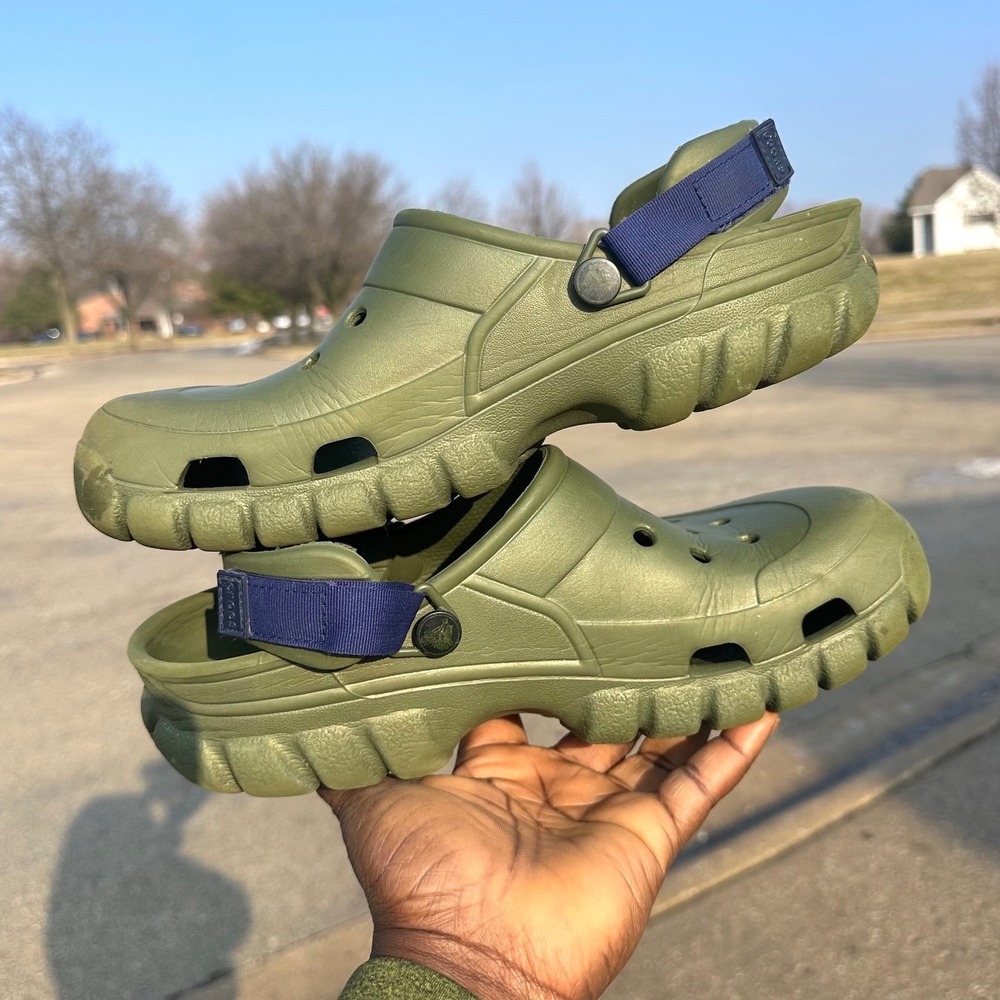 Crocs Offroad Adult Sport Clogs Unisex Size M9 W11 Army Green Blue Strap Sandals - Picture 13 of 15